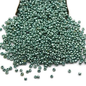 11/0 Seed Beads, Green Metallic, 20/50/100 Grams Packs, Embroidery making, Economical Jewelry Making. Indian Seed Beads. Craft Supply