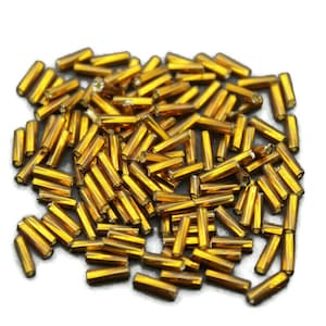 Size 4 Topaz Gold Twisted Bugle Beads, 20/50/100 Grams Pack, Vintage Czech Beads, Embroidery Beads,Jewelry Beads, Craft Supply