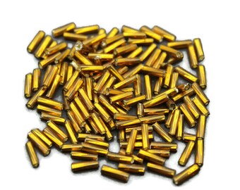 Size 4 Topaz Gold Twisted Bugle Beads, 20/50/100 Grams Pack, Vintage Czech Beads, Embroidery Beads,Jewelry Beads, Craft Supply