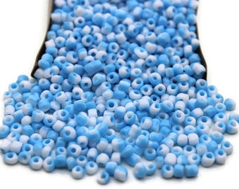 Cuentas de semillas con rayas azules y blancas, 8/0, paquete de 20/50/100 gramos, cuentas para bordar, cuentas para joyería, artículos para manualidades, cuentas redondas, cuentas de semillas indias
