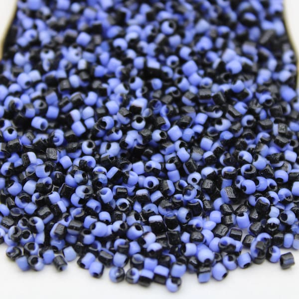 11/0 Blue Black Striped Seed Beads, 20/50/100 Grams Pack, Embroidery Beads, Jewelry Beads, Craft Supply, Rondelle Beads, Indian Seed Beads