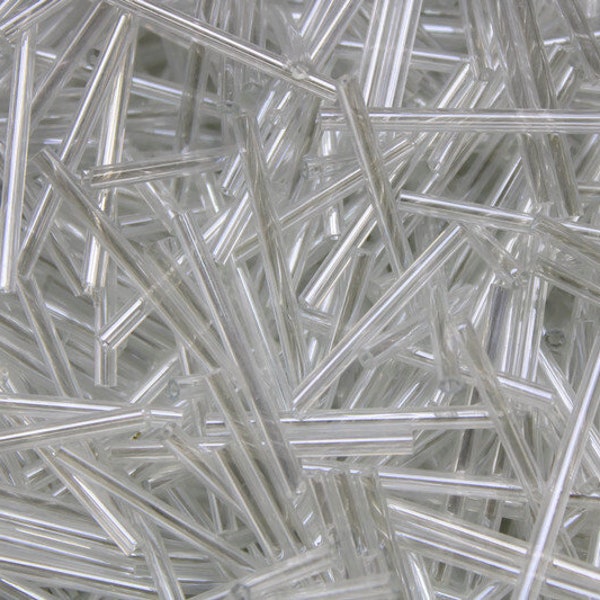 Bugle Beads, White Transparent, 20/50/100 Grams Packs, Tube Beads, Embroidery making, Jewelry Making, Indian Glass Beads, Vintage Beads