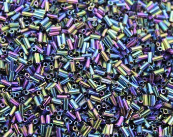 Czech Bugles, Size 3mm, Green Iris, 10/20/50/100 Grams Pack, Czech Seed Beads, Embroidery Beads, Jewelry Beads, Craft Supply