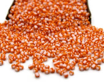 Cuentas de semillas rayadas naranjas y blancas 11/0, paquete de 20/50/100 gramos, cuentas para bordar, cuentas para joyería, suministros para manualidades, cuentas rondel, cuentas de semillas indias