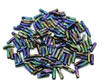 Size 4 Green Iris Twisted Bugle Beads, 20/50/100 Grams Pack, Vintage Czech Beads, Embroidery Beads,Jewelry Beads, Craft Supply