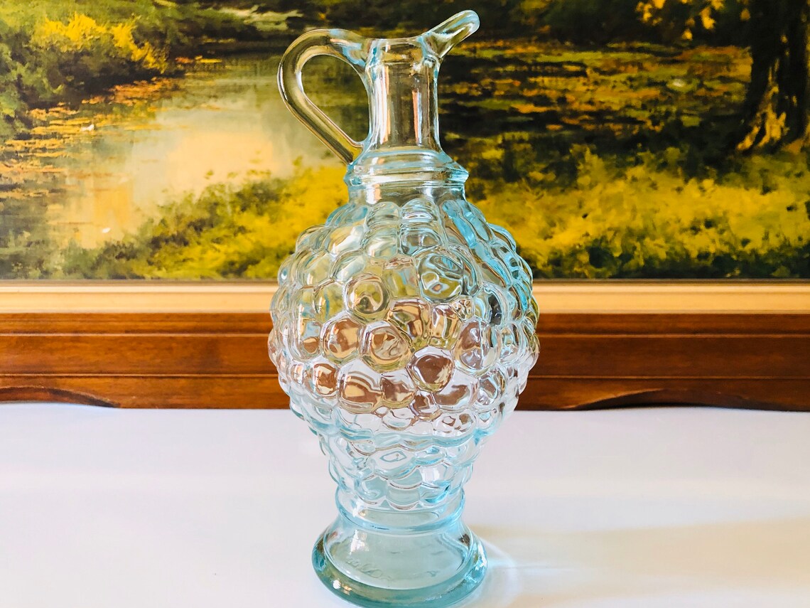 Vintage Italian Bubble Glass Vinegar Bottle Pale Blue Etsy