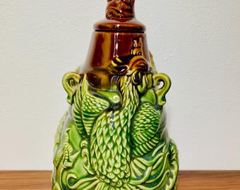 Rare Vintage Oriental Tea Caddy | Phoenix, Dragon Glazed Lidded Tea Jar