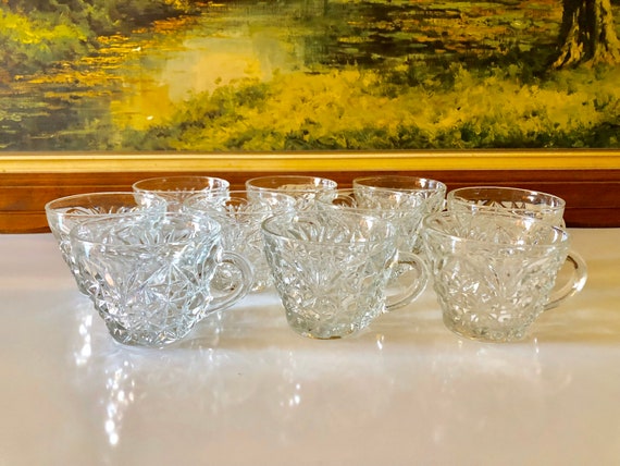 10 Vintage Cut Glass Punch Bowl Cups Price Is For Set Of 10 Etsy
