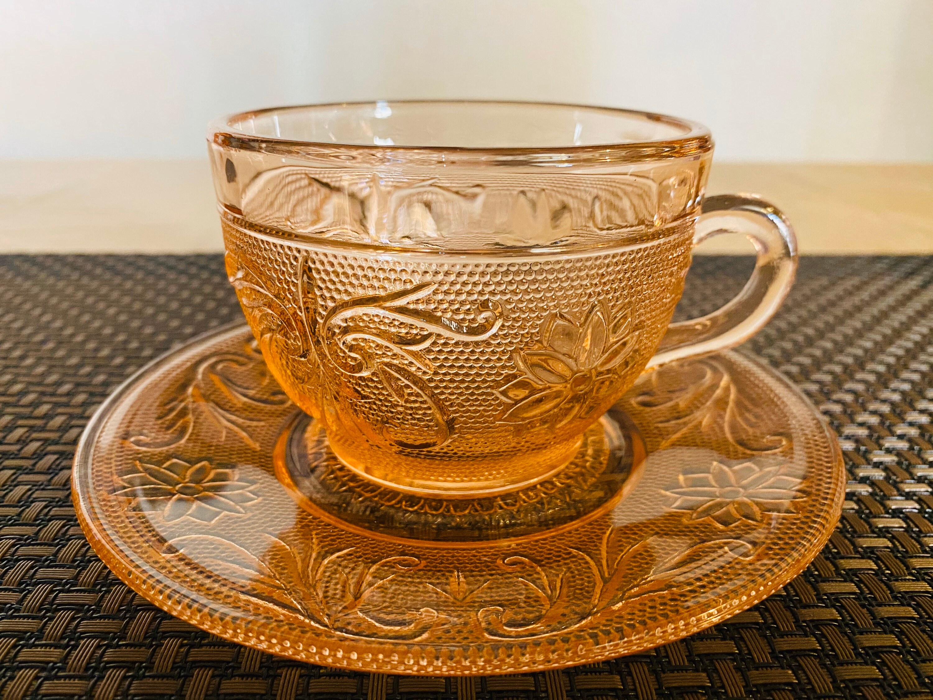 Set of 5 Peach Color Depression Glass Cups & Saucer Set Etsy UK