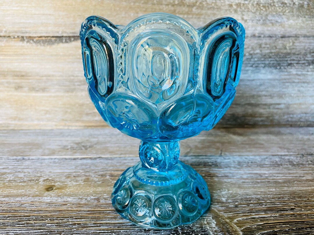 Vintage Aqua Blue Pedestal Candy Dish Light Blue Moon and Etsy