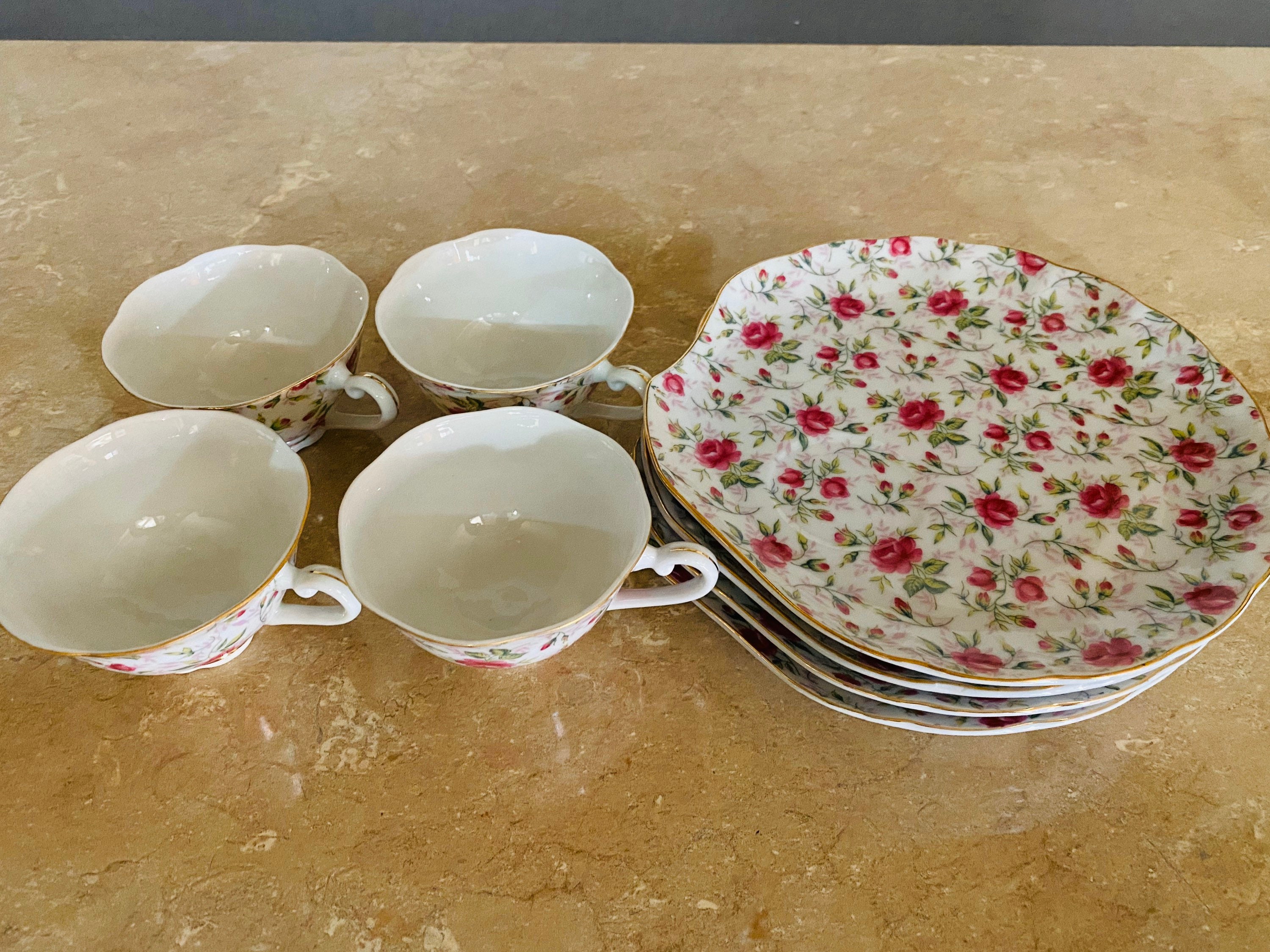 Vintage Lefton China Rose Chintz Pattern Snack Set Vintage Etsy