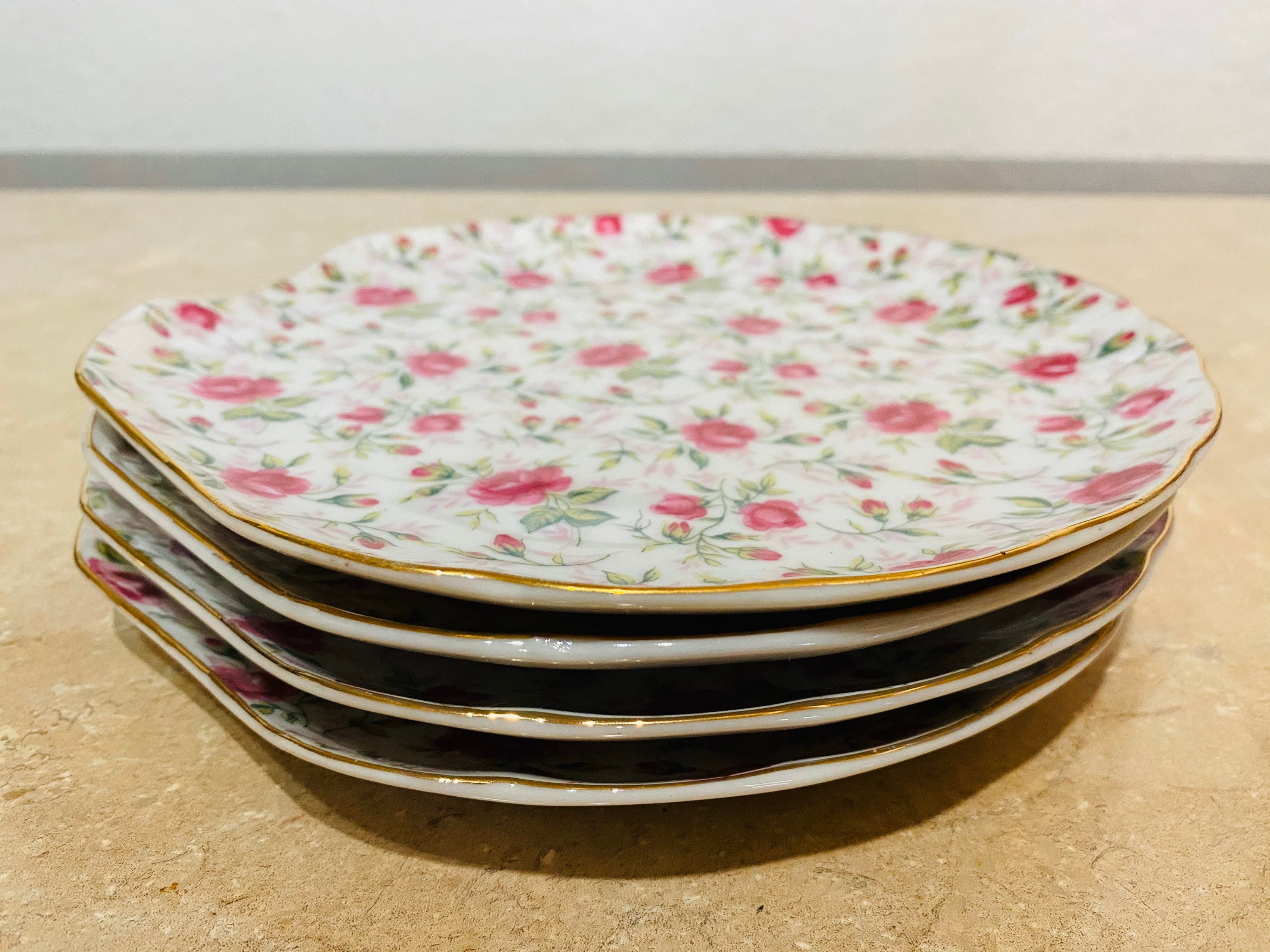 Vintage Lefton China Rose Chintz Pattern Snack Set Vintage Etsy
