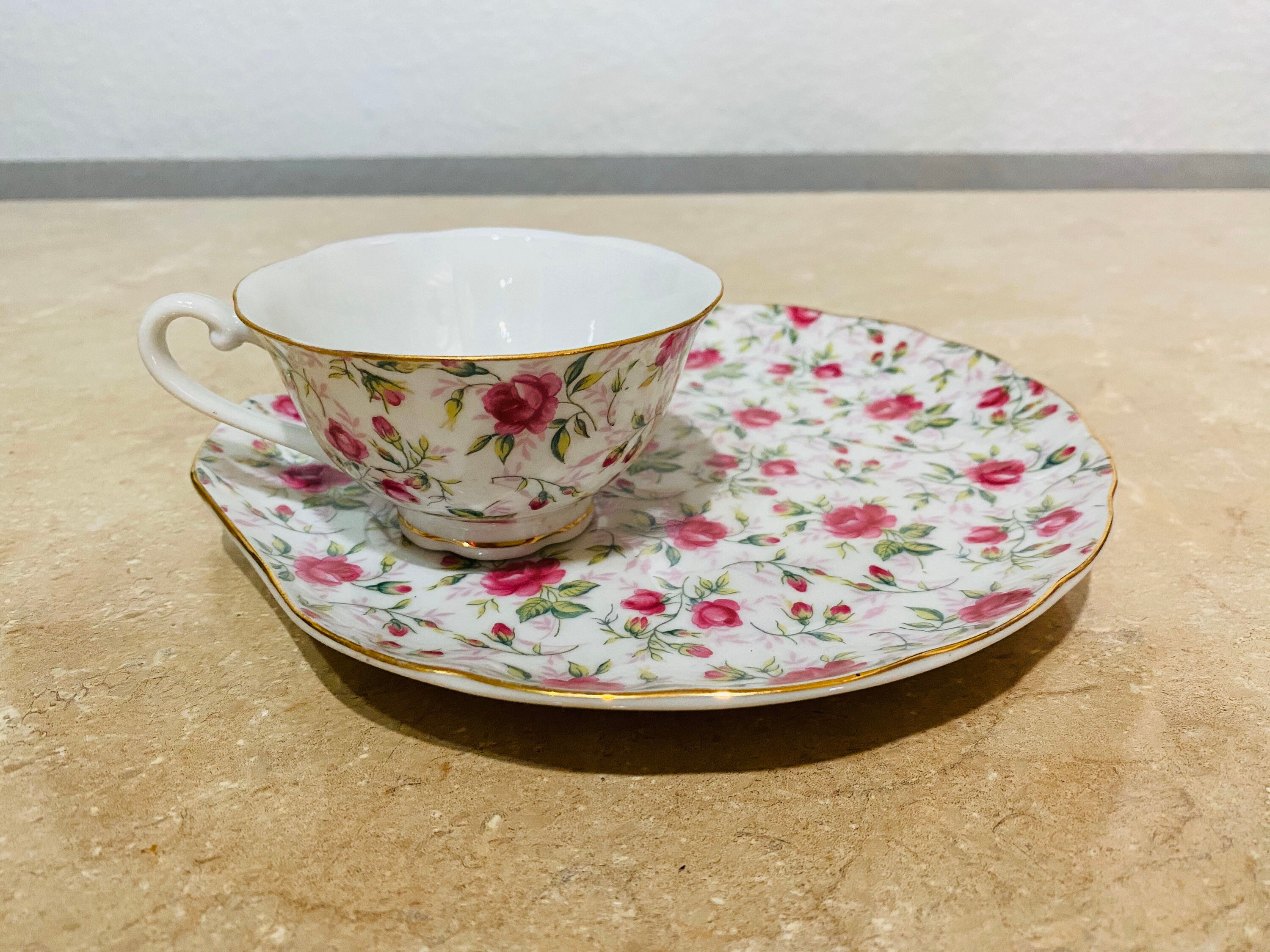 Vintage Lefton China Rose Chintz Pattern Snack Set Vintage Etsy