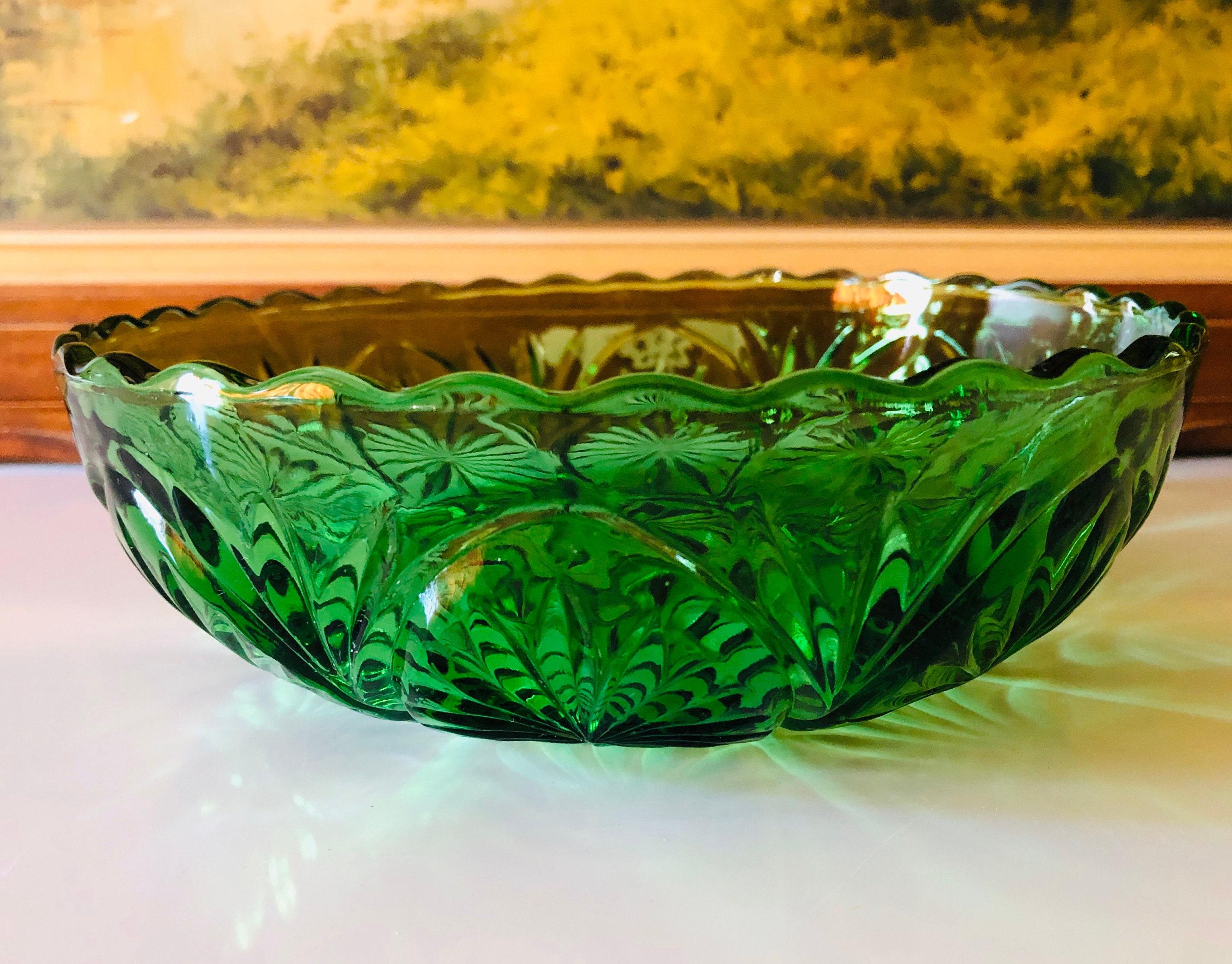 Set of 2 Vintage Cut Glass Bowls Green and Amber Depression - Etsy ...