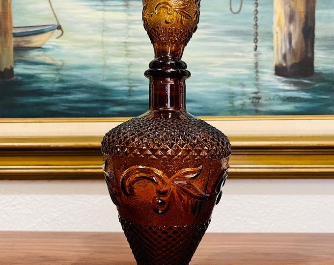 Vintage Amber Glass Decanter Brown Glass Decanter Vintage Glass Made in