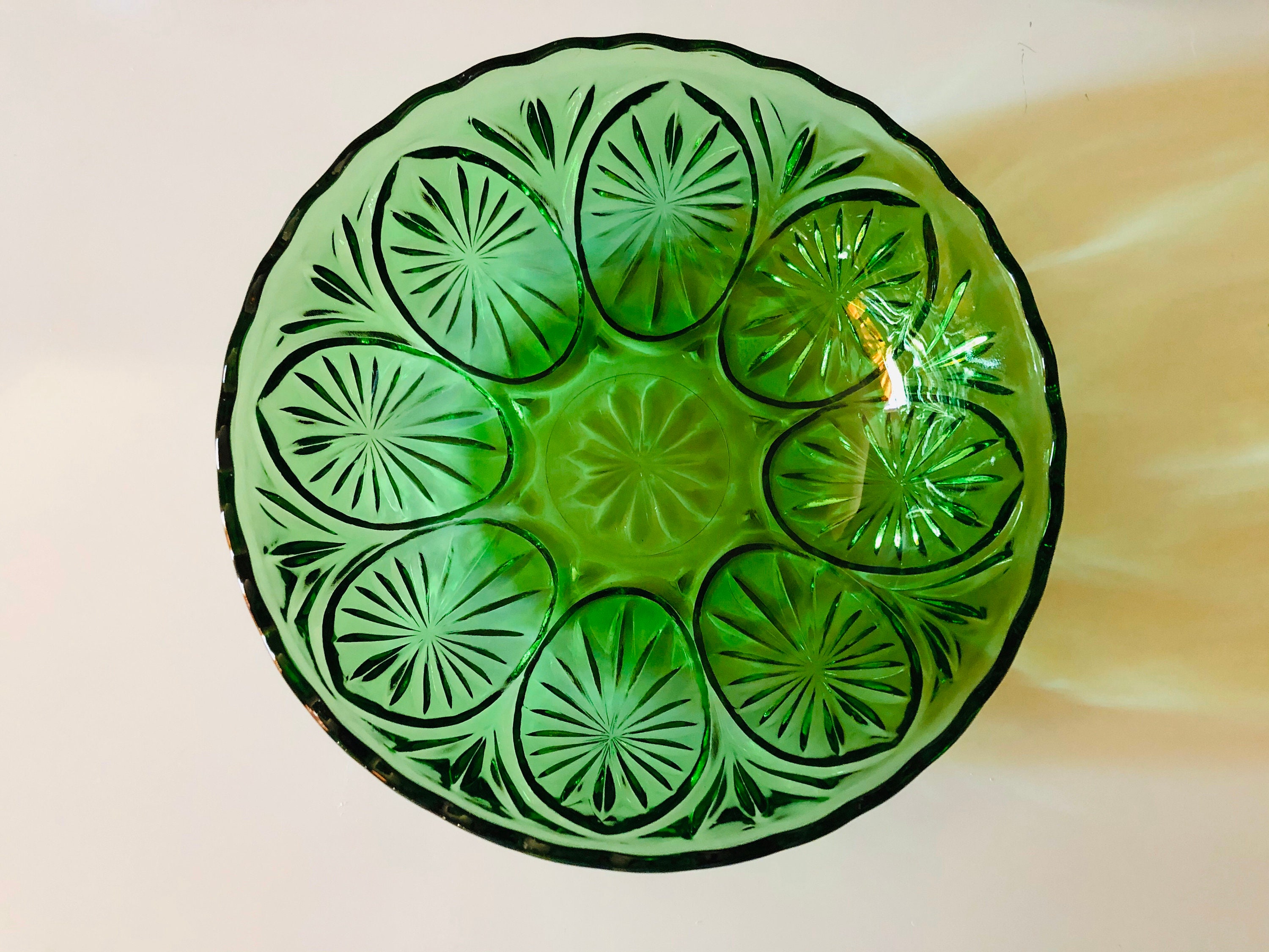 Set of 2 Vintage Cut Glass Bowls Green and Amber Depression Etsy