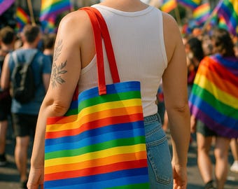 Queer Pride Rainbow Tote Bag: LGBTQ+ Reusable Shoulder Bag