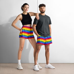Shorts Orgullo Queer: Shorts LGBTQ+ con la bandera arcoíris para verano / Ropa colorida para festivales y playa
