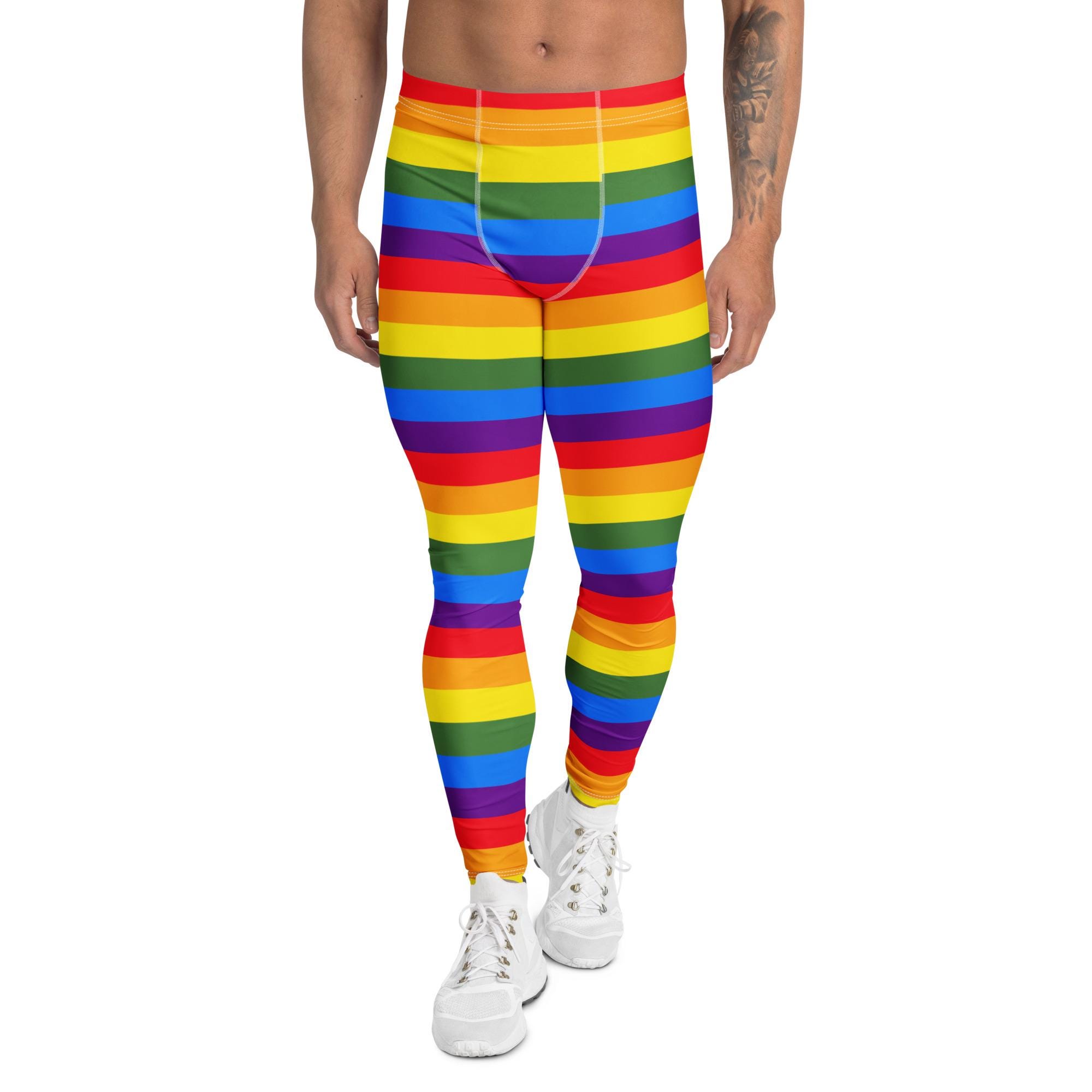 Rainbow Pride Meggings - LGBTQ+ Men's Leggings Colorful Queer Festival Pants Gender-Inclusive Matching Outfit