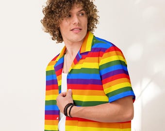 Rainbow Pride Button-Down Shirt: Unisex LGBTQ+ Festival Clothing