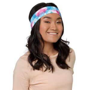 Transgender Flag Headband – Geometric Pastel Workout & Festival Hairband | LGBTQ+ Inclusive Pride Accessory