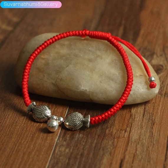 JustJ Bracelet Real 925 Sterling Silver Bell Amulet Handmade Lucky Red Rope Bangle Jewelry