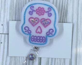 Bobine badge crâne en sucre rose clair
