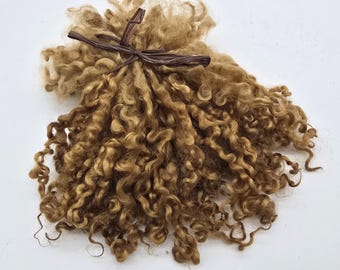 Hand-Dyed Teeswater Curly Wool Locks: Golden Brown Eco Fiber for Felting, Spinning