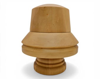 Bucket Hat Block Wooden Cloche Mold with Stand for Hat Making - 14 Sizes - 4 Wood Finishes