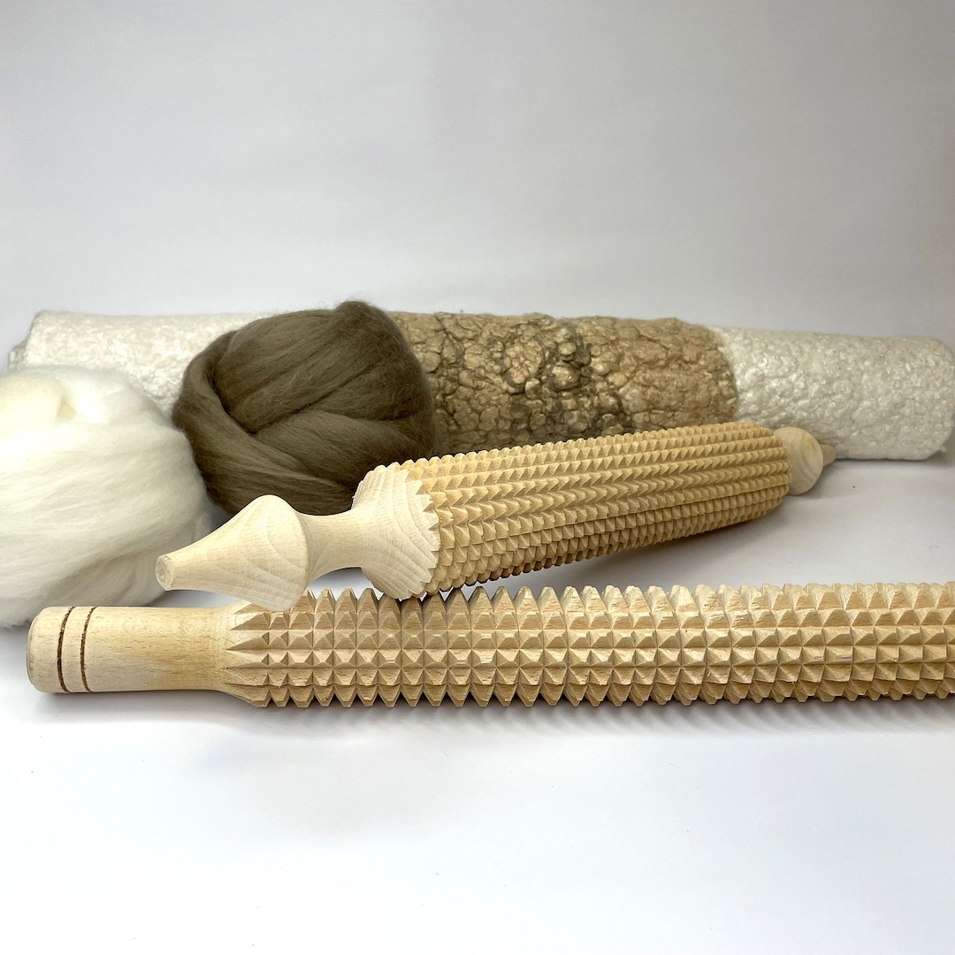 Wet Felting Tools, Roller With Grooves, Felting Rolling Pin, Wooden