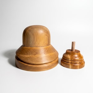 Cloche Hat Block with Stand – Wooden Dome Crown & Brim for Blocking Felt, Straw, Sinamay | 14 Sizes - 4 Wood Finishes