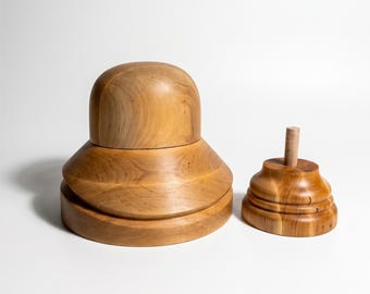 Cloche Hat Block with Stand – Wooden Dome Crown & Brim for Blocking Felt, Straw, Sinamay | 14 Sizes - 4 Wood Finishes