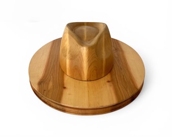 Fedora Hat Block Set – Wooden Crown & Brim for Classic Fedora, Dress Hats | 14 Sizes, 4 Wood Finishes