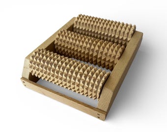 Wooden Foot Massager, 3-Roller Reflexology Tool, Beech Wood Massager for Blood Circulation & Foot Pain Relief