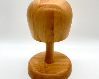 Handcrafted Hat and Wig Stand with Round Wooden Block - Millinery Tools for Makers