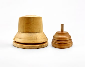 Bucket Hat Block Wooden Cloche Mold with Stand for Hat Making - 14 Sizes - 4 Wood Finishes