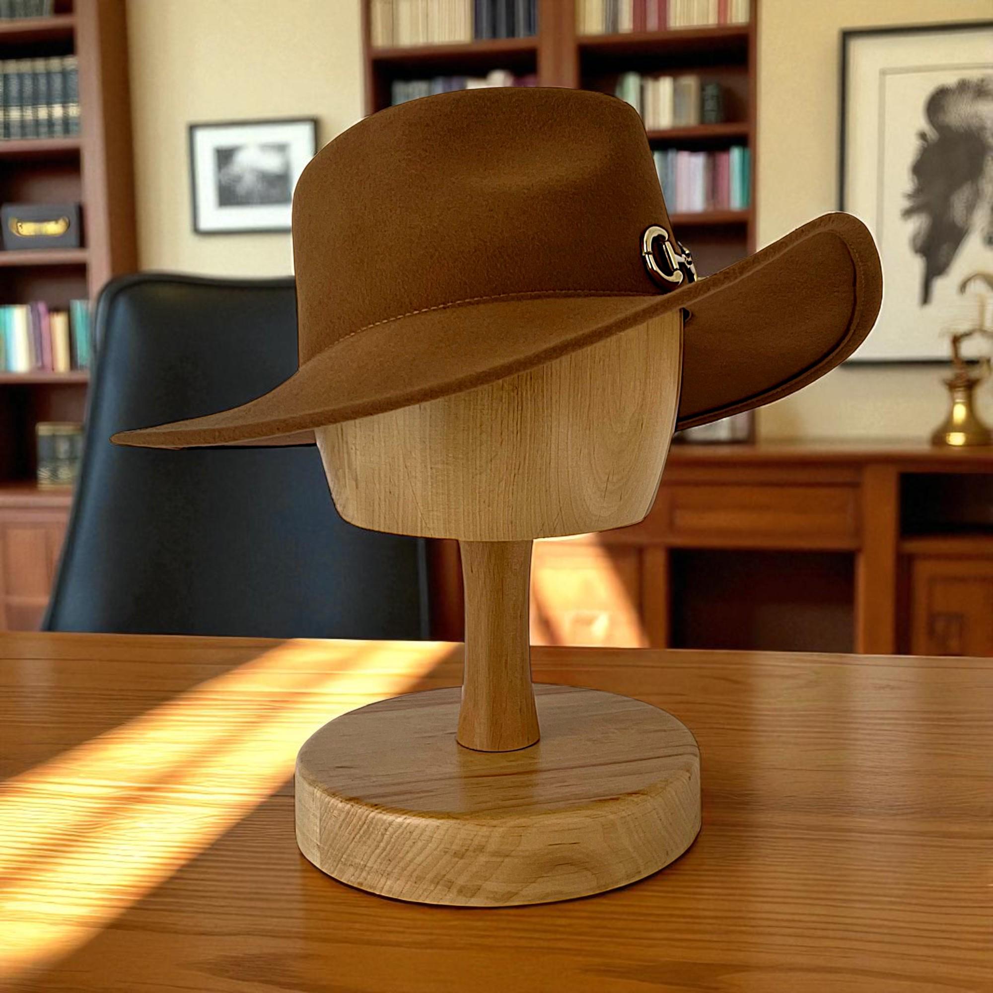 Handcrafted Mesquite Wood Hat and Wig Display Stand Wooden Hat Block on Stand – Hat Display & Wig Stand | Fedora  main image 4