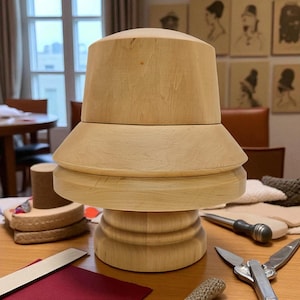 Bucket Hat Mold – Wooden Hat Block with Removable Stand | Millinery Hat Shaping Tool for Cloche & More