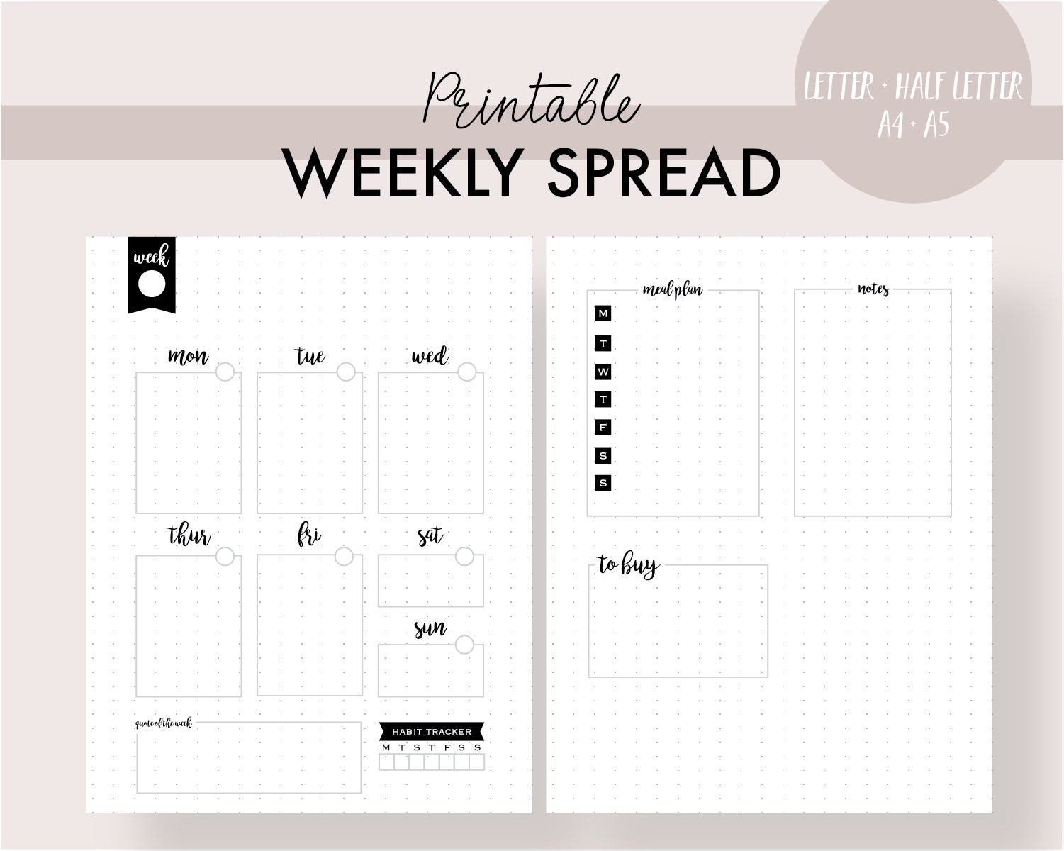 Printable Planner Template Weekly Spread Bullet Journal. - Etsy