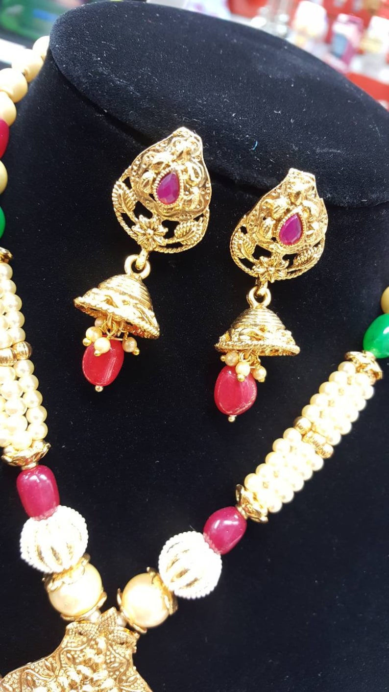 Hypoallergenic Indian Wedding Set Punjabi Rani Kundan Pendant Necklace /& Crystal With Pearls Earring Set Indian Jewellery Sensitive Skin