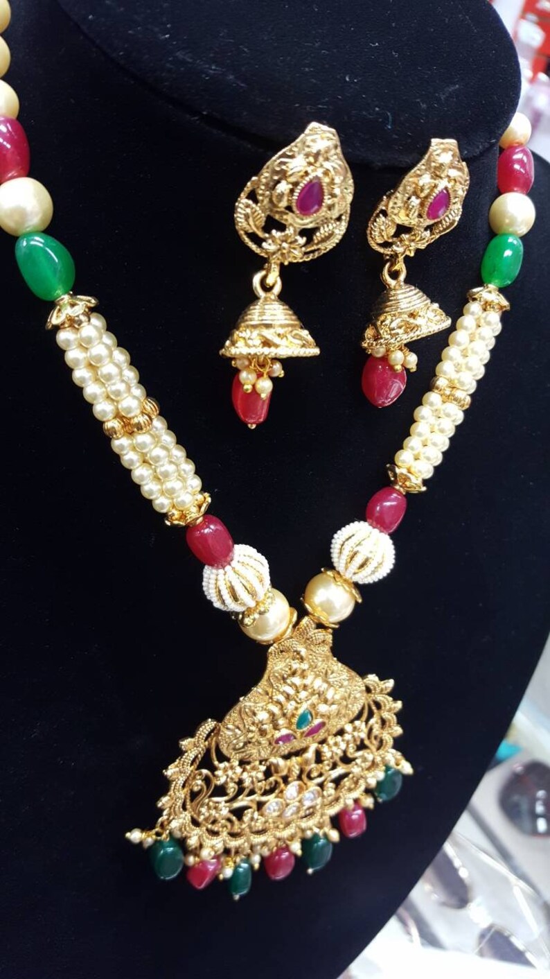 Hypoallergenic Indian Wedding Set Punjabi Rani Kundan Pendant Necklace /& Crystal With Pearls Earring Set Indian Jewellery Sensitive Skin