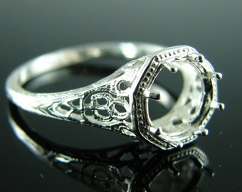 6198 Sterling Silver Ring Setting, 7 mm Round Gemstone, Size 8.25 [Free Shipping and Sizing]