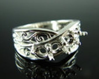 6177 Ring Setting Sterling Silver Size 6.25, (4) 4mm Round Gemstones