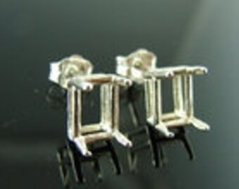 ER1B  Sterling Silver Earrings 7x5 Emerald Cut Gemstones