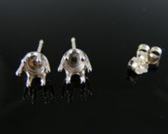 ER36 Earring Setting Sterling Silver, 6.5MM Round Stone