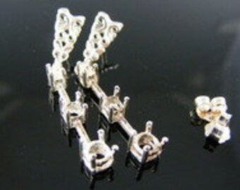 ER28C Earring Setting Sterling Silver, 1) 4MM 1) 3.5MM 1) 2.75MM Round Stones