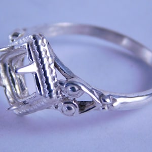 6295 Sterling Silver Ring Setting, 6 MM Square Faceted or Cabochon Gemstone, Size 7.5 [Free Shipping and Sizing]