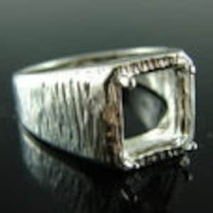 6027 Sterling Silver Man&#39;s Ring Setting, 10x8 MM Emerald Cut Gemstone, Size 9 [Free Shipping and Sizing]