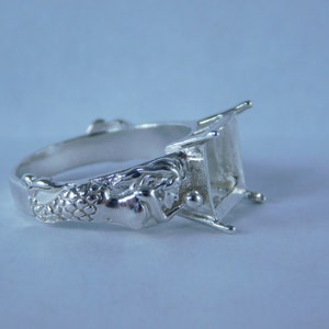 6105 Sterling Silver Mermaid Ring Setting, 10 MM Square Faceted Gemstone, Size 8.25 [Free Shipping and Sizing]