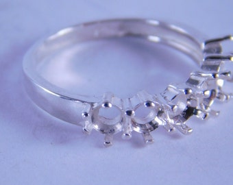 6310 Sterling Silver Ring Setting, 6 - 4 MM Round Faceted Gemstone, Size 7 [Free Shipping and Sizing]